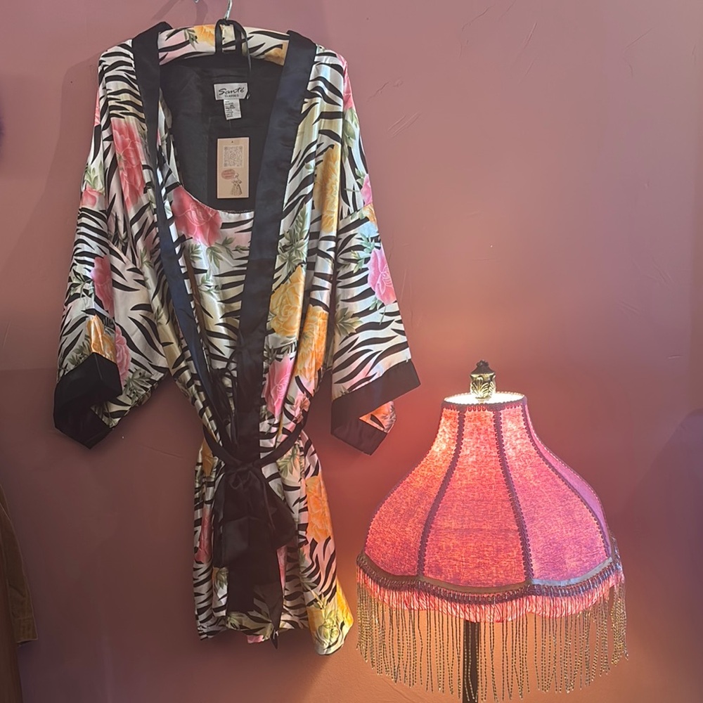 Vibrant Floral Zebra Kimono and Slip